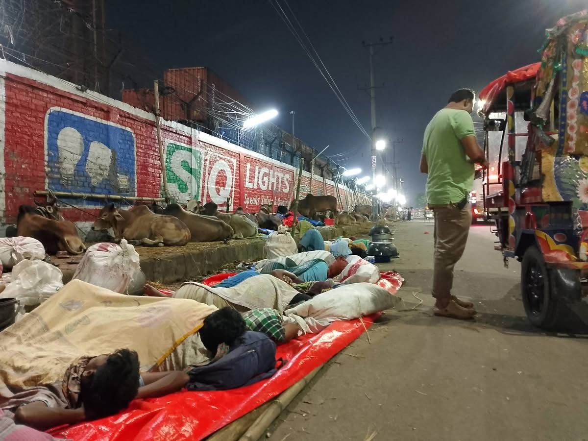 পশুর হাটে বেপারী-খামারীদের রাতযাপন