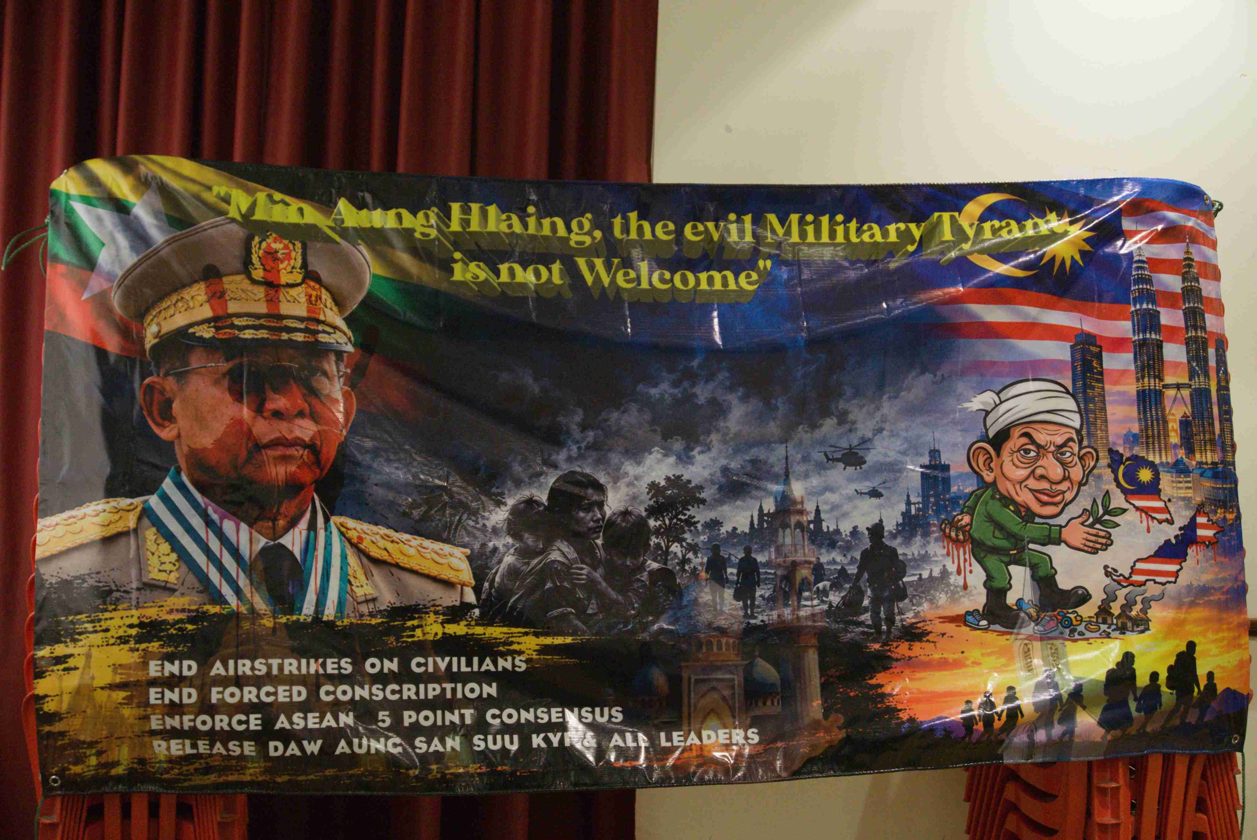Myanmar Migrant Workers Protest Min Aung Hlaing’s Visit to Malaysia, Urge Government to Stand with Myanmar People